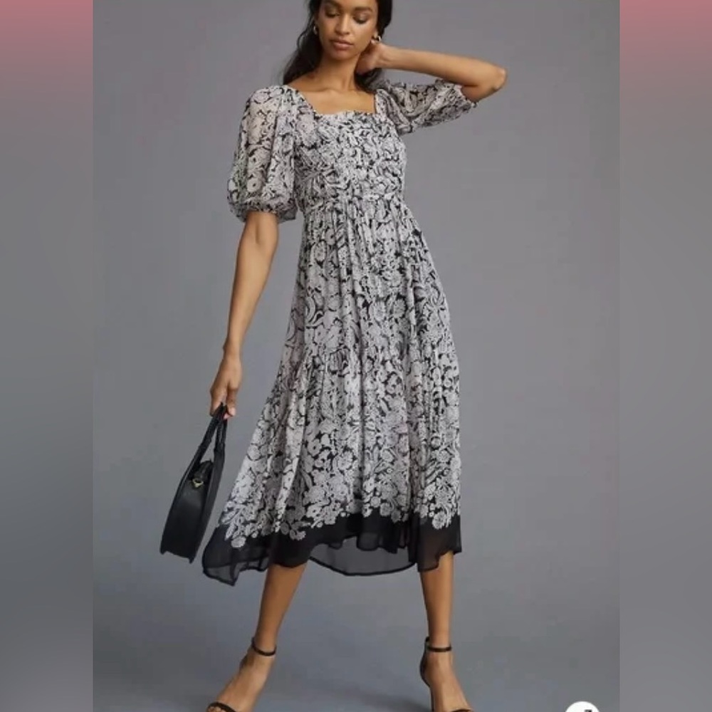 Anthropologie Black and White Floral Maxi Dress
